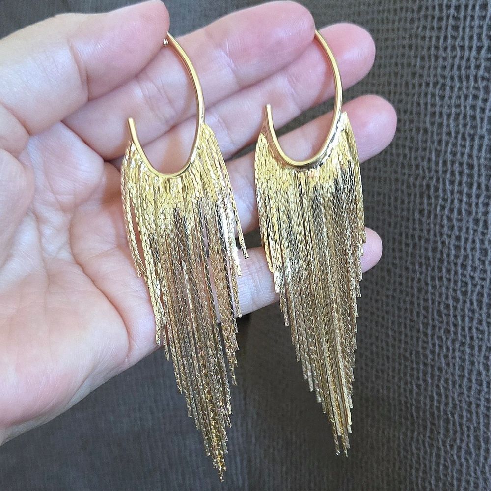 House🏠 of Harlow 1960 Dangling Gold💛 Cobra🐍 Chain⛓ Tassels Earrings - Picture 13 of 15